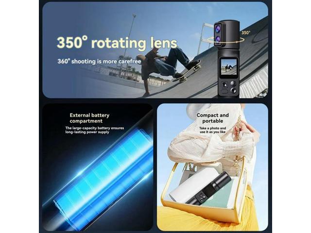 Handheld 6K Action Camera EIS Stabilization, 5X Digital Zoom, 350° Rotate Dual Lens Pocket DV Recorder Screen