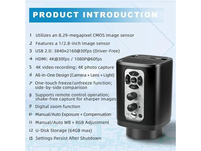 4K Digital Microscope Camera 160X Magnification Microscope Camera Digital Microscope Camera 3In1 Microscope Camera EU Plug
