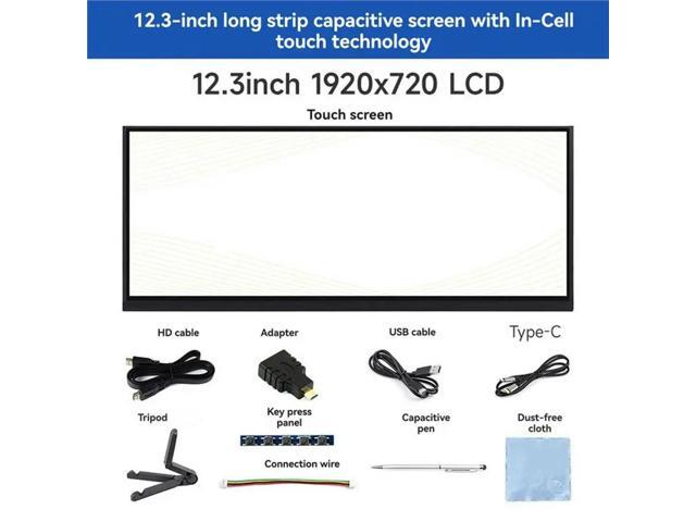 Display Screen 12.3-Inch 10 Point Capacitive Touch IPS 1920X720 Resolution -For Rpi Compatible 178° Full View Angle