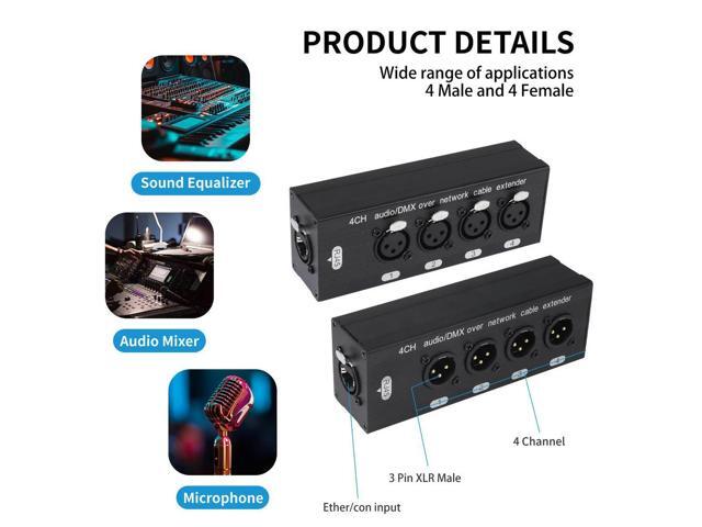 RJ45 To 4 Channel 3Pin XLR Ethernet Extender 1 Pair Audio Cable Extender for Stage Sound Lighting Audio Recording Studio