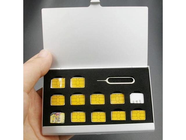 1PC 12-Slots-NANO+1-Slot-Card-Pin Aluminum SIM Micro Pin SIM Card Nano Memory Card Box Case Protector Holder