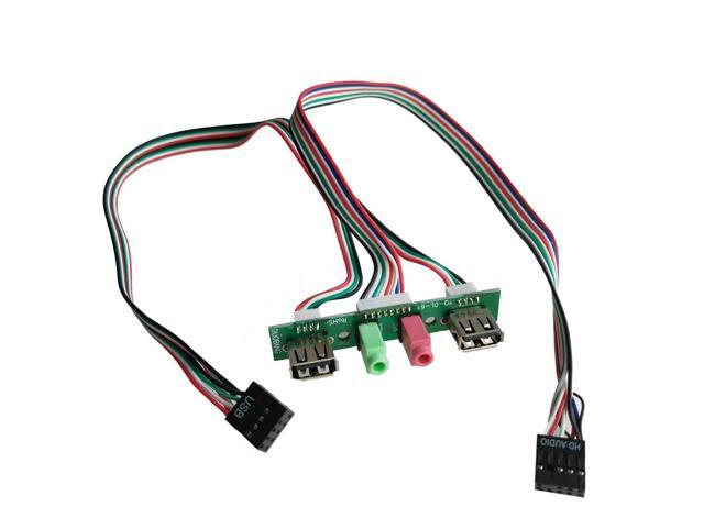 30cm 2-Port USB 2.0 9Pin 3.5mm HD Audio Standing Socket Interface Computer Motherboard Extension Cable Chassis Front Panel 74x13
