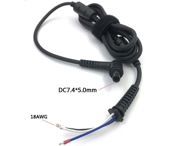 18AWG Copper DC Tip Plug Connector Cord Cable for Laptop Charger Adapter black Pin 7.4 x 5.0mm 90 degree 1.8M