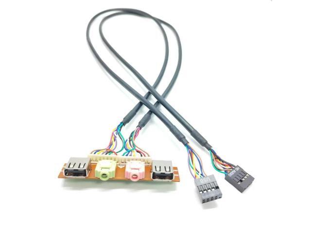 2-Port Dual USB 2.0 9Pin 3.5mm HD Audio Interface Motherboard I/O Extension Cable Host Case Chassis Front Panel 75x22mm