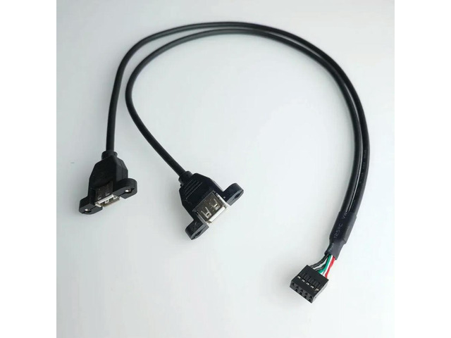 9Pin to 2-Port USB 2.0 Panel Mount Motherboard Data Extension Cable with Screws Dupont 2.54mm Distance 50cm