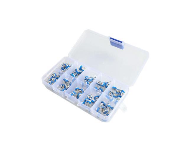 100Pcs/Box RM065 Carbon Film Horizontal Trimpot Potentiometer Assortment Kit 10 Values Variable Resistor 500R - 1M