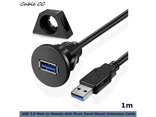 2 Pack Small USB 3.0 Male to Female AUX Flush Panel Mount Extension Cable for Car Truck Boat Motorcycle Dashboard 3ft