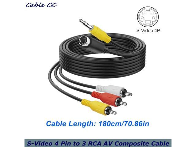 S-Video 4 Pin to 3 RCA AV Composite Cable with 3.5mm TRS Plug, (1/8 inch) TRS Male Stereo Audio Video Cable PC to TV (1.8M)