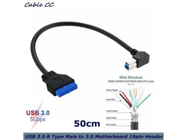For Printer Hard Disk Box Cable 90 Degree Left Angled USB 3.0 B Type Male to 3.0 Motherboard 19pin Header 50cm