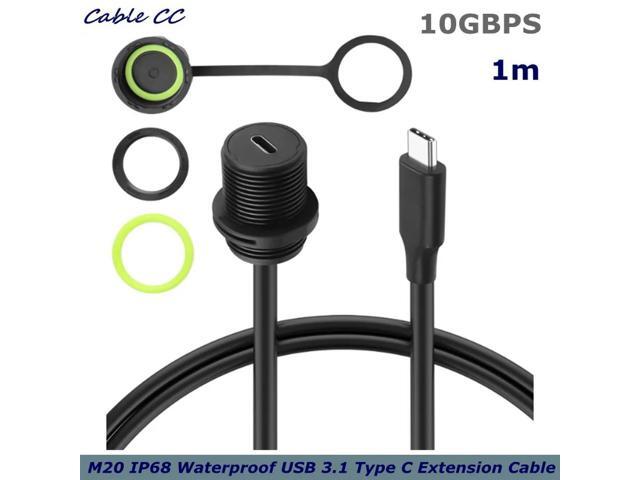 USB C to USB C Threaded Mount IP68 Waterproof Cable, USB Type C 3.1 Male to Female Panel Mount Extension Cable (1M)