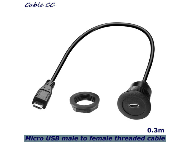 Micro USB Male to Female Flush Mount Data Connector Cable 480Mbps, for instrument panels of automobiles, ships, and motorc