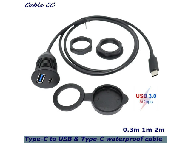 Type-C Male to USB 3.0 & Type-C Female Car Flush Mount Cable for Extension and Data Transmission Compatible with Laptop, PC,