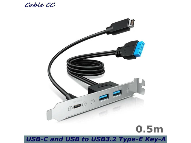 USB-C and USB to USB3.2 Type-E Key-A 20-Pin and 19-Pin 2 USB3.0 Female Connectors with PCIe Bracket[G-AD-ETC2A-20G]