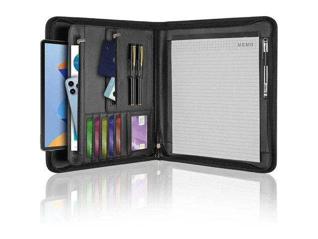 Leather Padfolio Portfolio Binder Organizer Professional Zipper Folder For A4 Letter Documents Notepad Portfolio