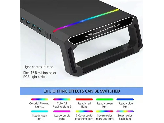 SlePC Monitor Stand With 4USB Ports, RGB Lighting & Fast USB2.0 Charging For Keyboard