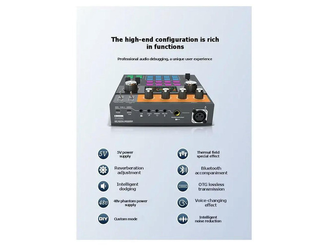 C200 Sound Card Professional Audio Mixer Interface With Bluetooth RGB DJ Mixer Effects For Live Vlog Sound Board