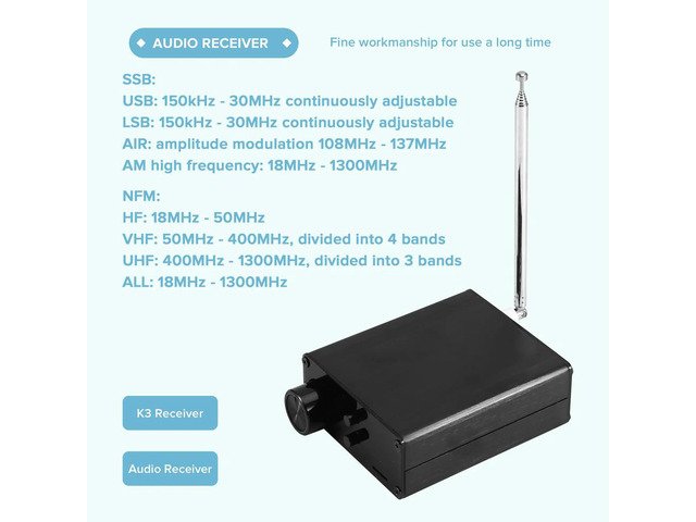 K3 150Khz-1300Mhz High Performance Digital Audio Terminal Aviation Full Band Receiver Black l Shell