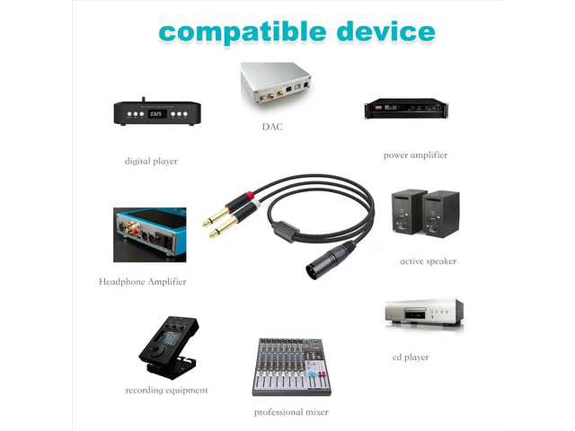 XLR Male to Dual 6.35mm Plug Audio Microphone Cable Microphone Cable Adapter Y-Splitter 1m