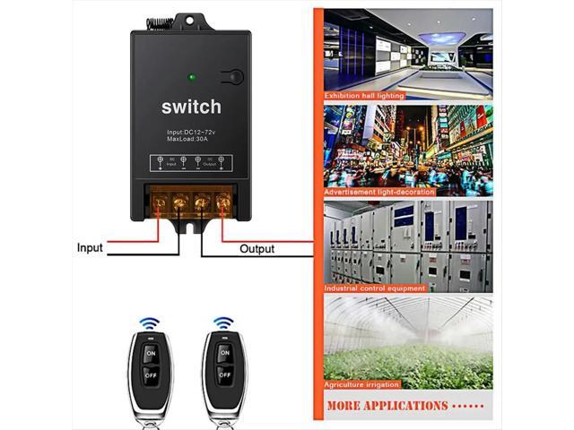 12v Remote Control Switch with 30A Relay,DC 72v 60v 48v 36v 24v 12v Switch for Lights,Lamps,Fans
