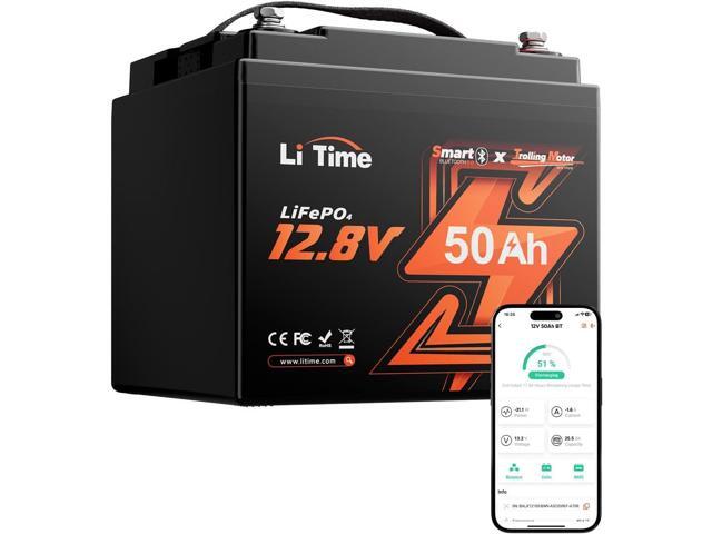 LiTime 12V 50Ah LiFePO4 Lithium Trolling Motors Battery Bluetooth, 4000+ Deep Cycle Marine Battery with Low-Temp Protection, EV-Grade Cells & Smart...