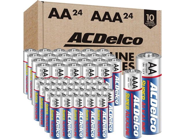 Powermax ACDelco AA and AAA 48-Count Combo Pack Super Alkaline Batteries, 24-Count Each, 10-Year Shelf Life, Reclosable Packaging Blue