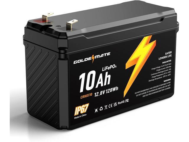 GOLDENMATE 12V 10Ah LiFePO4 Lithium Battery, 5000+ Deep Cycles, IP67 Waterproof Lithium Iron Phosphate Battery, Built-in BMS, Ideal for Power.