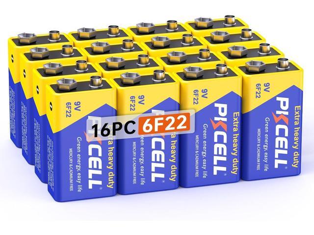 PKCELL 9V Batteries 16 Pack 9 Volt Batteries for Smoke Alarms, Smoke Detector, Carbon Zinc 6F22 Square Battery