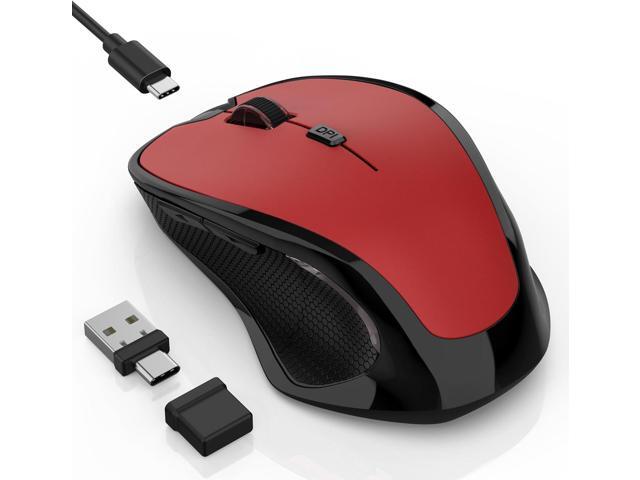 Bluetooth Wireless Mouse, 2.4G Ergonomic Rechargeable Computer Mouse for MacBook Air iPad Pro PC with Jiggler Mode, 3 DPI Levels & Forward/Back...