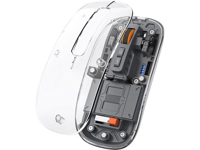 FMOUSE Sleek Transparent Magnetic Wireless Mouse - 3-Mode Connectivity (Dual Bluetooth + USB), DPI Adjust & One-Key Desktop Access, for...