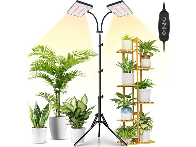 LBW Latest Grow Light for Indoor Plants, 428 LED Dual-Head Full Spectrum Standing Plant Light, Floor Grow Lamp with 3/6/12H Timer, 6 Brightness...