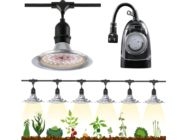Espird Outdoor LED Grow Light with Timer, 6-Bulbs Full Spectrum Grow Light Strip, Waterproof Plant Lamps, UL Certified String Grow Lights for...