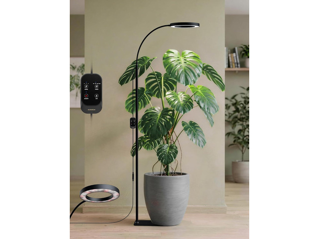 GLOWRIUM Grow Lights for Indoor Plants, Full Spectrum LED Grow Light Floor Lamp with Stand Adjustable Height and Angle, Black Plant Light with...