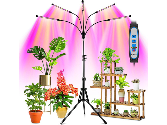 Wolezek Grow Lights for Indoor Plants, 100 LEDs Full Spectrum Plant Lights for Indoor Growing with Adjustable Stand, 5-Heads Grow Lamp with Auto...