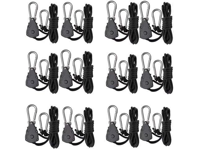 6 Pair of 1/8 inch Adjustable Rope Hanger Heavy Duty for Grow Light Rope Hangers Loose-Proof Design Light Fixture Hangers (12Pcs)