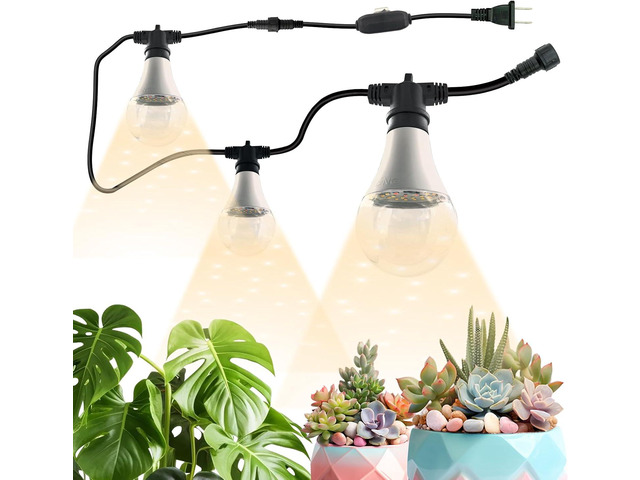 Hanging Grow Light String Bulbs LED Growth Bulb A25, Full Spectrum Plant Light E26 Base 15W, houseplant Growting lamp, Greenhouse Indoor or Outdoor...
