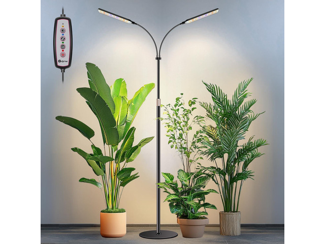 Kullsinss Black Floor Grow Lights for Indoor Plants, 2-Heads Full Spectrum LED Plant Grow Light with 4/8/12/16H Timer, 3 Color Modes, 24-68.7in...