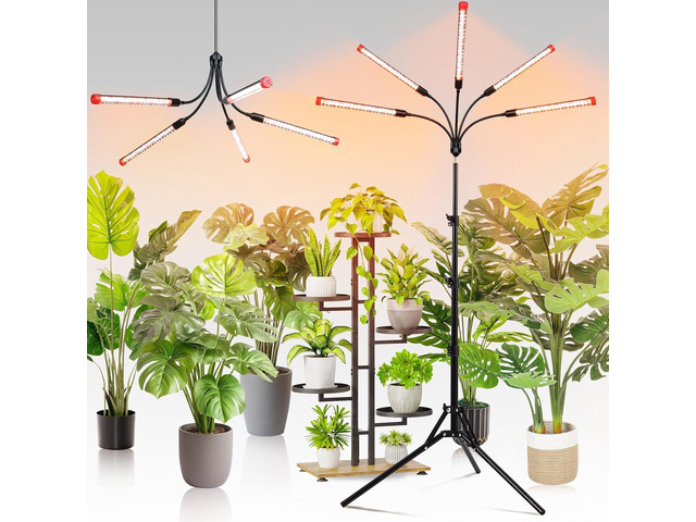 FECiDA Gamechanger! 45 Watt Power Draw, NO Need Adapter, 5Head Grow Light with Tripod Stand, 2026 Big Coverage LED Grow Lights for Indoor Tall...