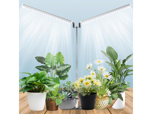JCBritw Standing LED Grow LightAdjustable Dual Head T12 Bar Plant Light, White 6500K Full Spectrum Plant Grow Lamp on Stand for Indoor Plants Seed...