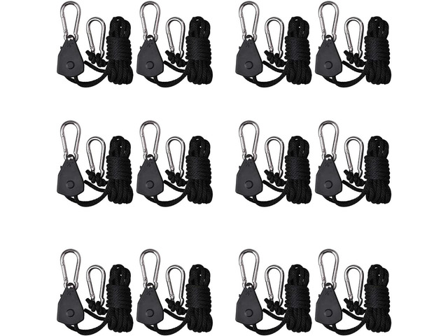 6 Pairs 1/8 inch Adjustable Heavy Duty Rope Hanger for Grow Light, Grow Tent Rope Clip Hanger Loose-Proof Design Light Fixture Hangers, 150lbs...
