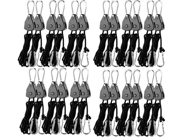 Grow Light Rope Hanger 1/8' 8-Feet Long Heavy Duty Adjustable Rope Clip Hanger, Adjustable Rope Ratchet Hangers 150 Lbs per Pair (12 Pairs)