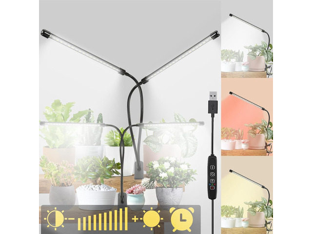 2 Head Plant Lights, 6000K Full Spectrum Grow Light for Flowers, Fruits, Vegetables, Auto On Off Timing, 9 Dimming, 360 Degree Adjustable Grow...