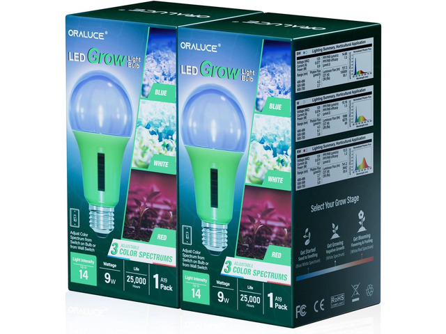 ORALUCE LED Grow Light Bulb 4 Modes, 60 Watt Equivalent Grow Bulbs for Indoor Plants E26 Base, A19 Plant Light Bulb for Seed Starting, Growth,...