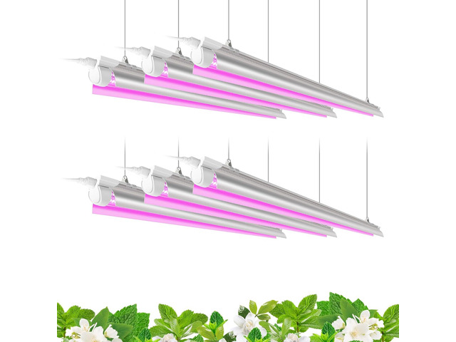 Barrina LED Grow Light, 252W(6 x 42W) 4ft T8, Full Spectrum, V-Shape with Reflector, Linkable Design, Plant Lights for Indoor Plants, 6-Pack