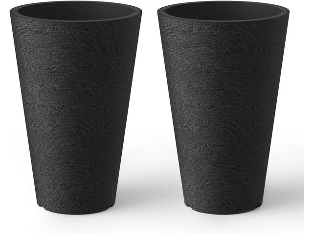 Kante Tall Round Planter Set of 2, 13 Inch Tall Decorative Planter Pots for Outdoor Indoor Garden Patio Front Porch (Black)