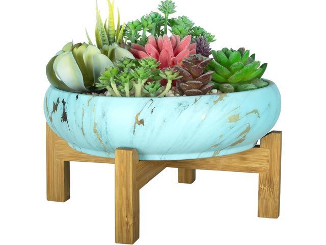 ARTKETTY Succulent Pots - 10 Inch Large Bonsai Pots with Drainage Stand, Ceramic Planters for Indoor Plants, Round Marble Cactus Flower Plant.