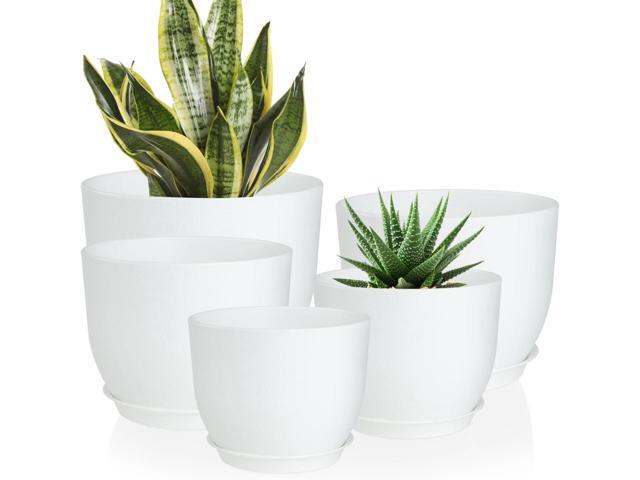 YNNICO Plant Pots 10/9/8/7.5/7 inch Flower Pots with Multi Mesh Drainage Holes, Planters for Indoor Outdoor Garden Plants and Flowers. (White)