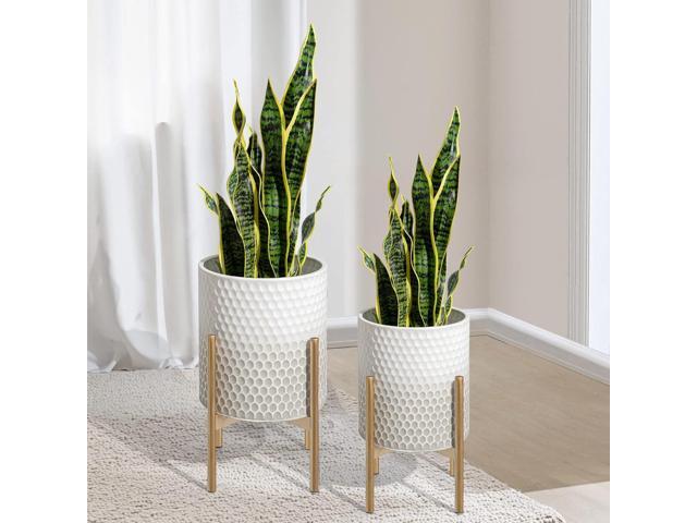 Oakrain Mid Century Planters for Indoor Plants, Set of 2, Modern Decorative Metal Planter Pots for Living Room, Office, Garden or Balcony, Gray and.