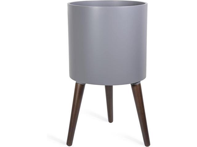 D'vine Dev 12 Inch Planter Pot with Stand, Mid-Century Tall Plant Pot with Legs for Indoor Plants, Large, Grey, 88-O-C-3