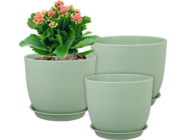 WSMKSZ Large Plant Pots 12/10/9 inch, Set of 3 Modern Decorative Plastic Planters with Drainage Holes and Saucers, Flower Pots for Indoor Outdoor.