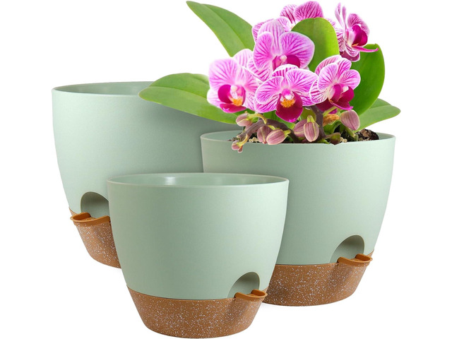 WSMKSZ 10/9/8 inch Self Watering Pots, Planter, Plant Pots with Mesh Drainage Holes for Indoor Outdoor Garden Plants, Plastic Flower Pots with Deep...